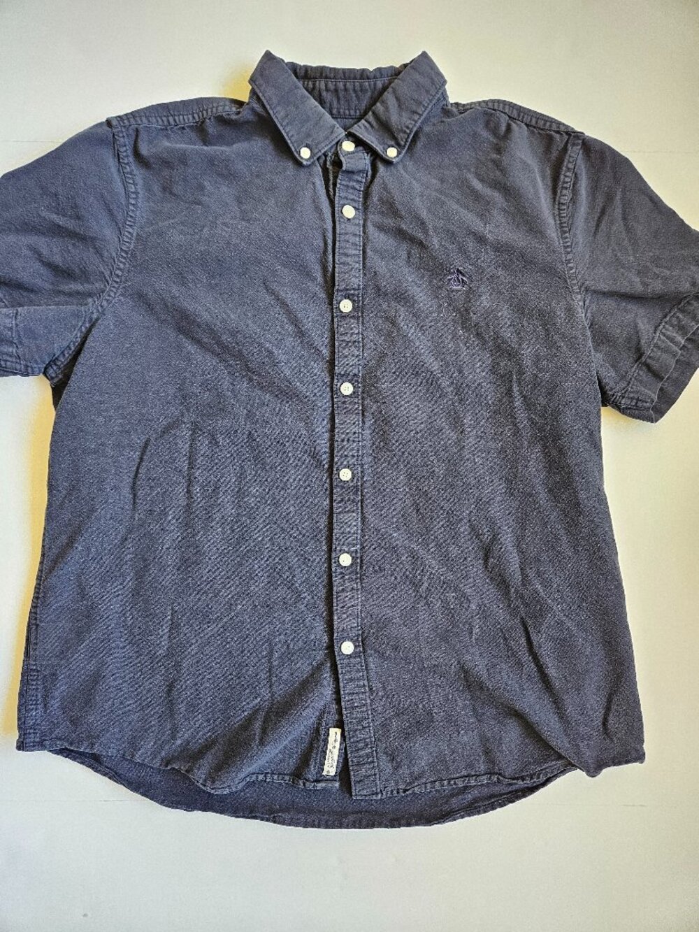 Original Penguin Men's Short Sleeve Navy Blue Button-Front Shirt 100% Cotton